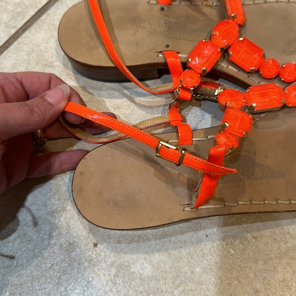 Amedeo Canfora Capri Handmade Neon Orange Rhinestone Patent Leather Sandals 8 - Picture 5 of 8
